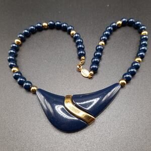 Vintage Dark Blue Napier Lucite Necklace, Light Weight, 17 Inches
